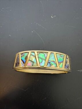 Gold-Tone Abalone Inlay Bangle Bracelet